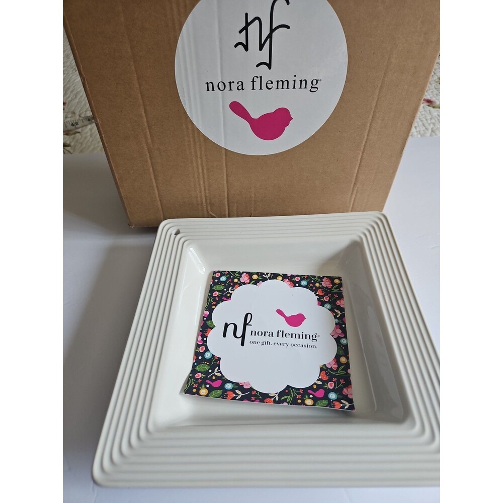 Nora Fleming Stoneware Pinstripe 8.25" Square Napkin Candy Plate NEW